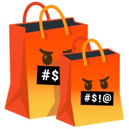 shopping bags and face with symbols on mouth