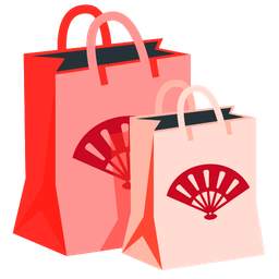 shopping bags and folding hand fan