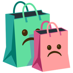 shopping bags and frowning face