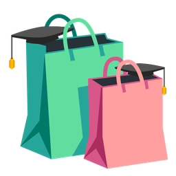 shopping bags and graduation cap