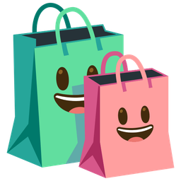 Shopping bags and Grinning face with big eyes
