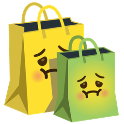shopping bags and nauseated face