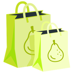 shopping bags and pear