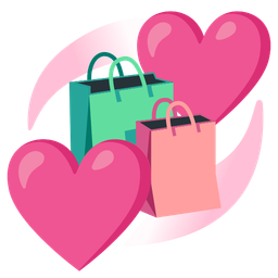shopping bags and revolving hearts