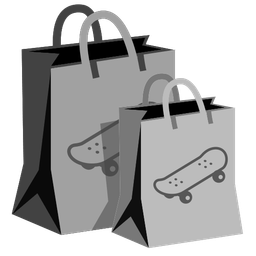 shopping bags and skateboard