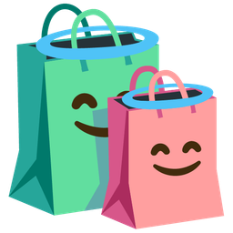 Shopping bags and Smiling face with halo