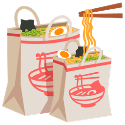 shopping bags and steaming bowl