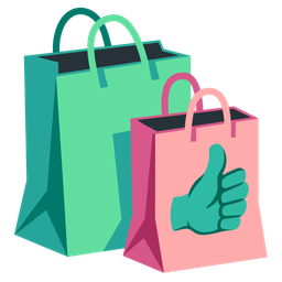 shopping bags and thumbs up