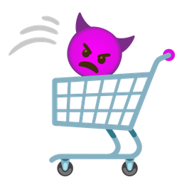 shopping cart and angry face with horns