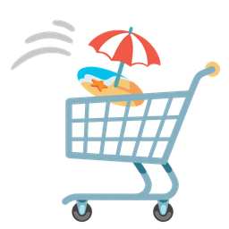 shopping cart and beach with umbrella