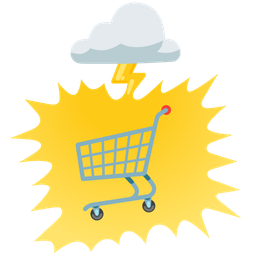 shopping cart and cloud with lightning