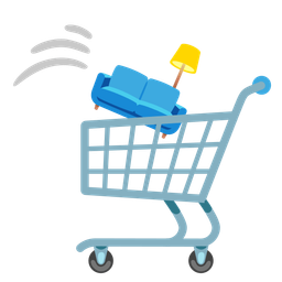 shopping cart and couch and lamp
