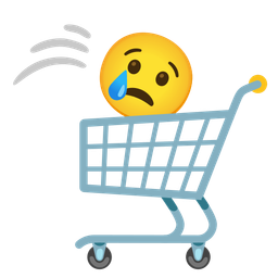 shopping cart and crying face