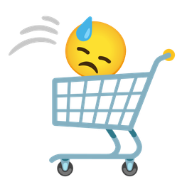 shopping cart and downcast face with sweat