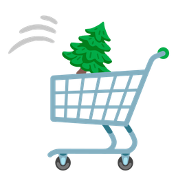 shopping cart and evergreen tree
