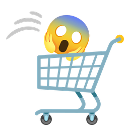 shopping cart and face screaming in fear