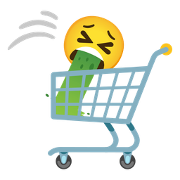 shopping cart and face vomiting