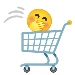 shopping cart and face with hand over mouth