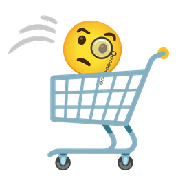 shopping cart and face with monocle