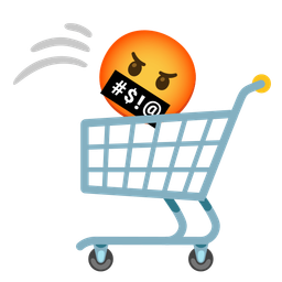 shopping cart and face with symbols on mouth