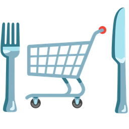 shopping cart and fork and knife with plate