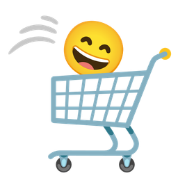 Shopping cart and Grinning face with smiling eyes