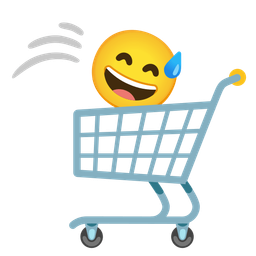 Shopping cart and Grinning face with sweat