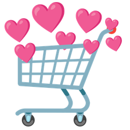 shopping cart and heart with arrow