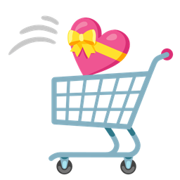 shopping cart and heart with ribbon