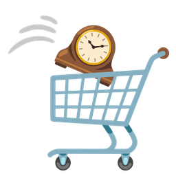 shopping cart and mantelpiece clock
