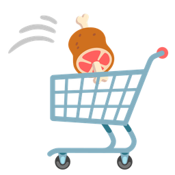 shopping cart and meat on bone