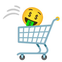 Shopping cart and Money-mouth face