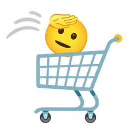 shopping cart and saluting face