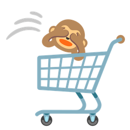 shopping cart and see-no-evil monkey