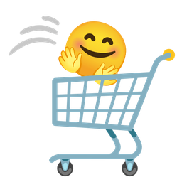 Shopping cart and Smiling face with open hands