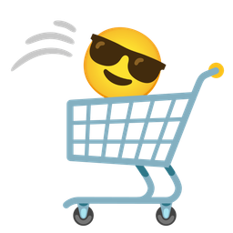 shopping cart and smiling face with sunglasses