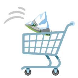 shopping cart and snow-capped mountain