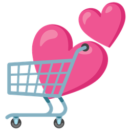 shopping cart and two hearts