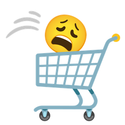 shopping cart and weary face