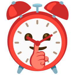 shushing face and alarm clock