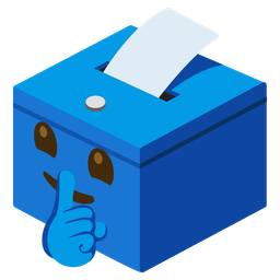 shushing face and ballot box with ballot