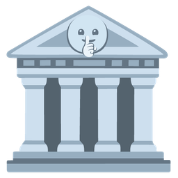 shushing face and classical building