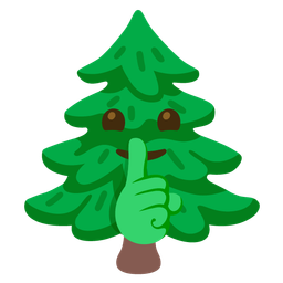 shushing face and evergreen tree
