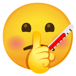 shushing face and face with thermometer