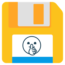 shushing face and floppy disk