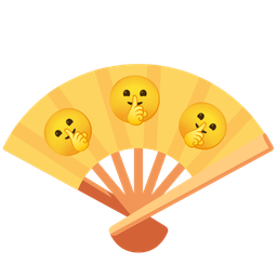 shushing face and folding hand fan