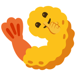 shushing face and fried shrimp