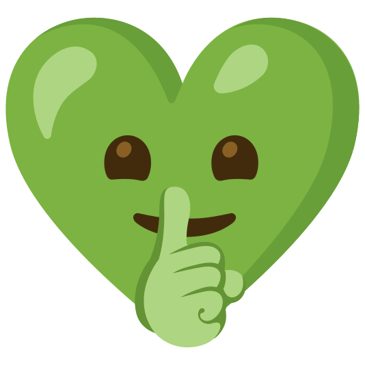 Shushing face and Green heart