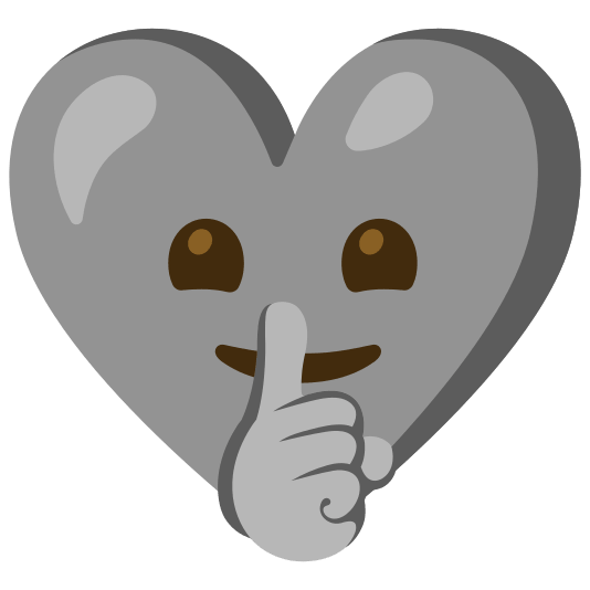 Shushing face and Grey heart