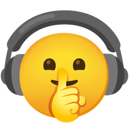 shushing face and headphone